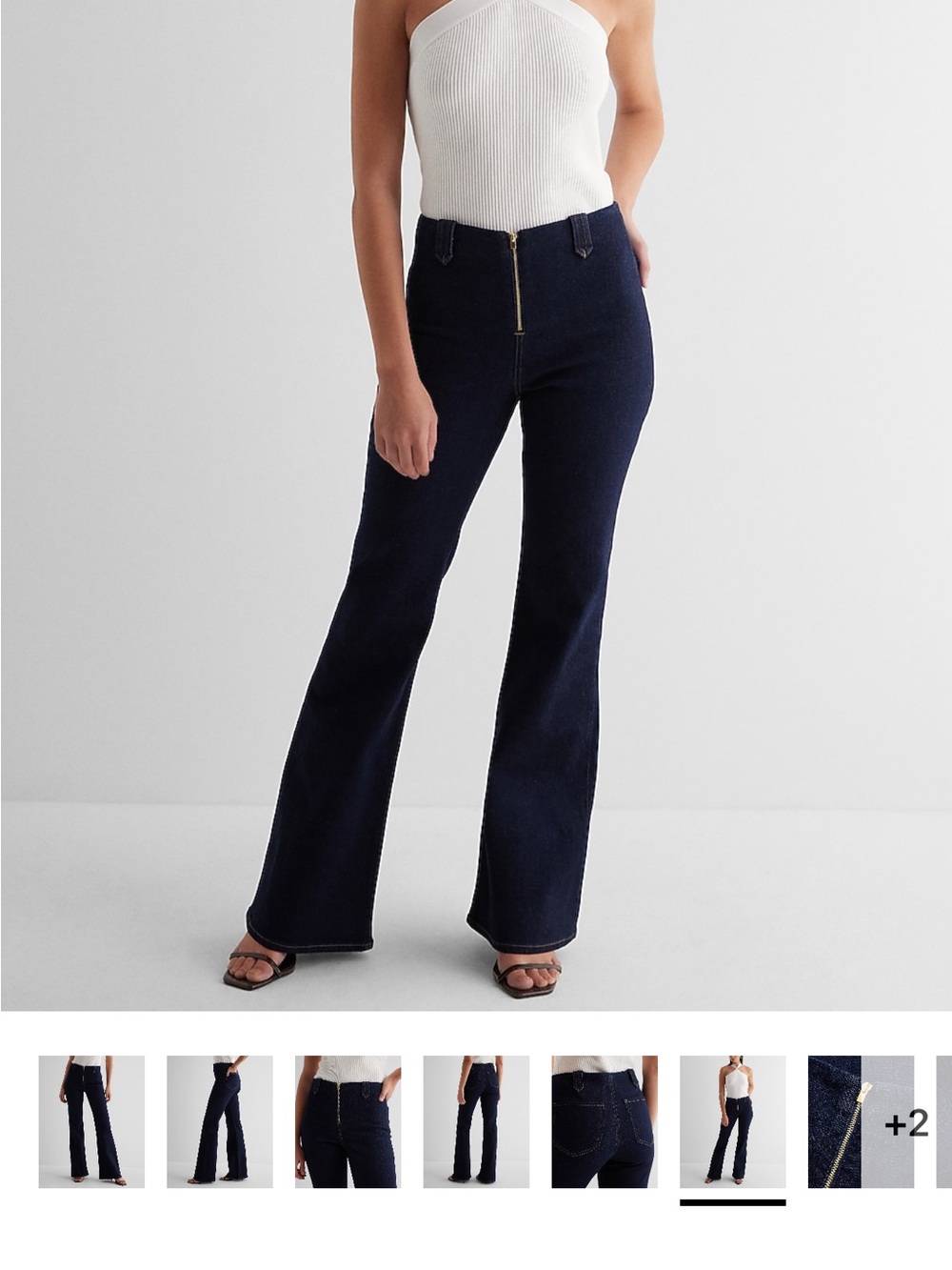 Express High-Waist Navy Flare Jeans with Front Zip